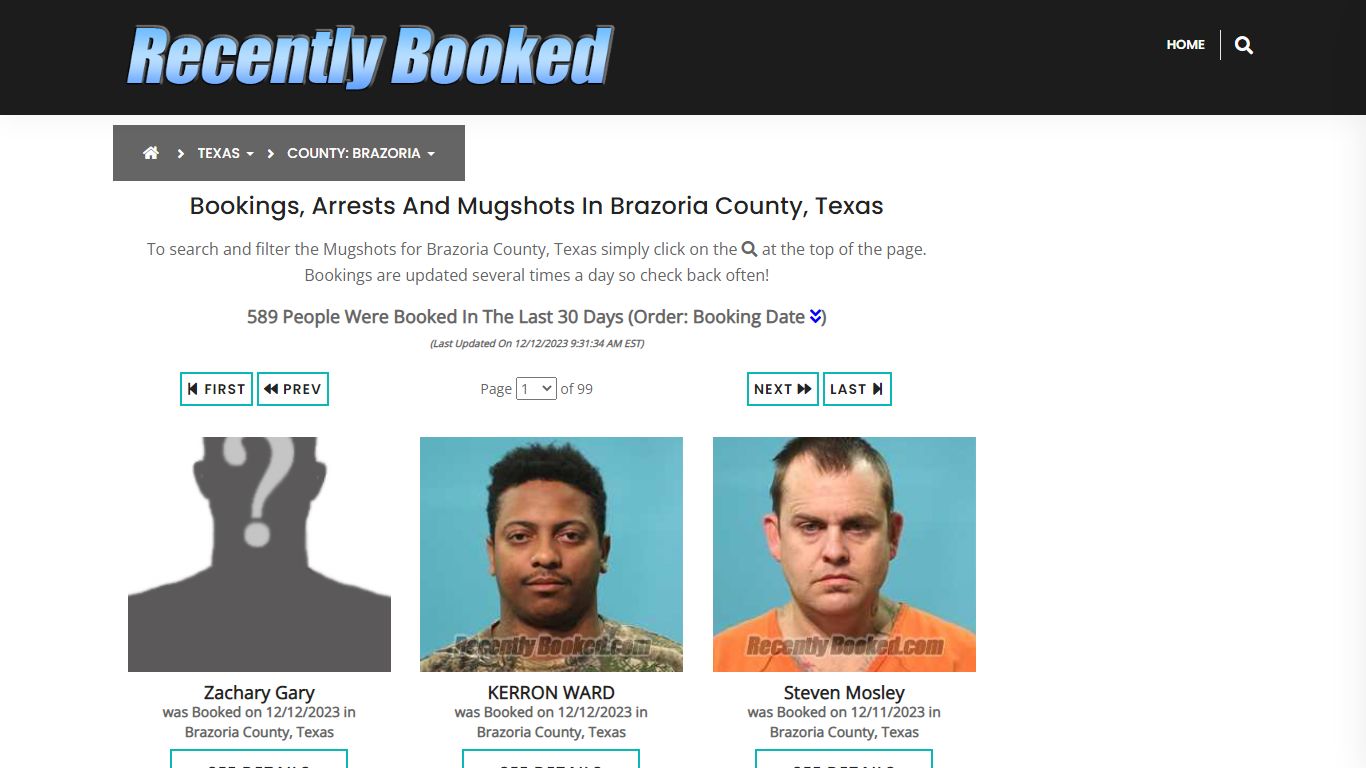 Recent bookings, Arrests, Mugshots in Brazoria County, Texas